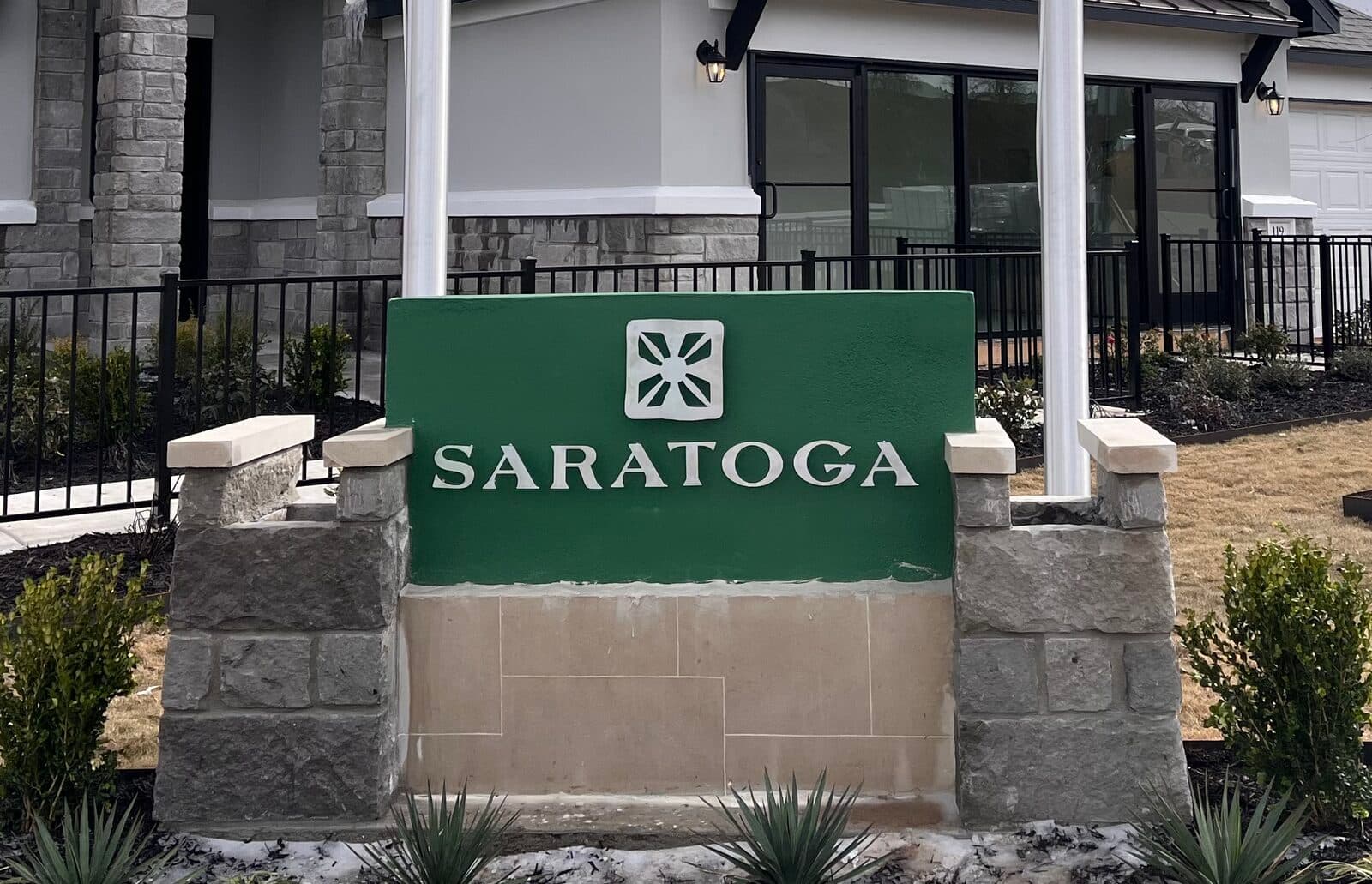 Saratoga community monument sign with metal dimensional letters